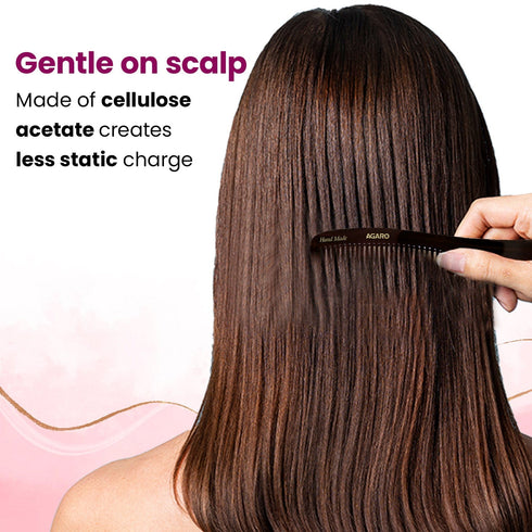 AGARO Hand Made Cellulose Acetate Comb HMC73, All Fine Tooth Dressing Comb, Smooth Rounded Teeth, Hair Styling, Hair Brushing, Hair Dressing, Brown